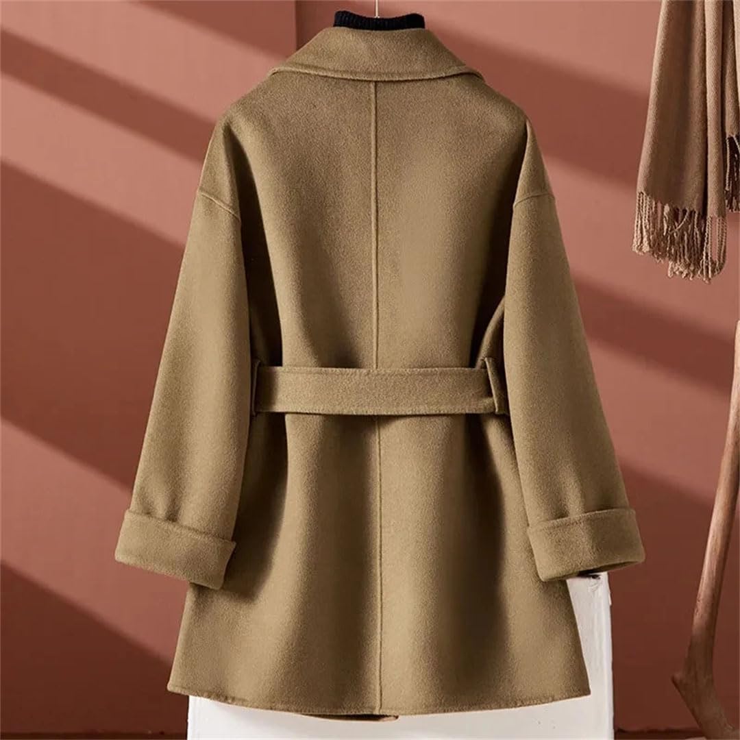 Cappotto di lana da donna autunno inverno giacca di lana tasca cintura doppia faccia cashmere capispalla
