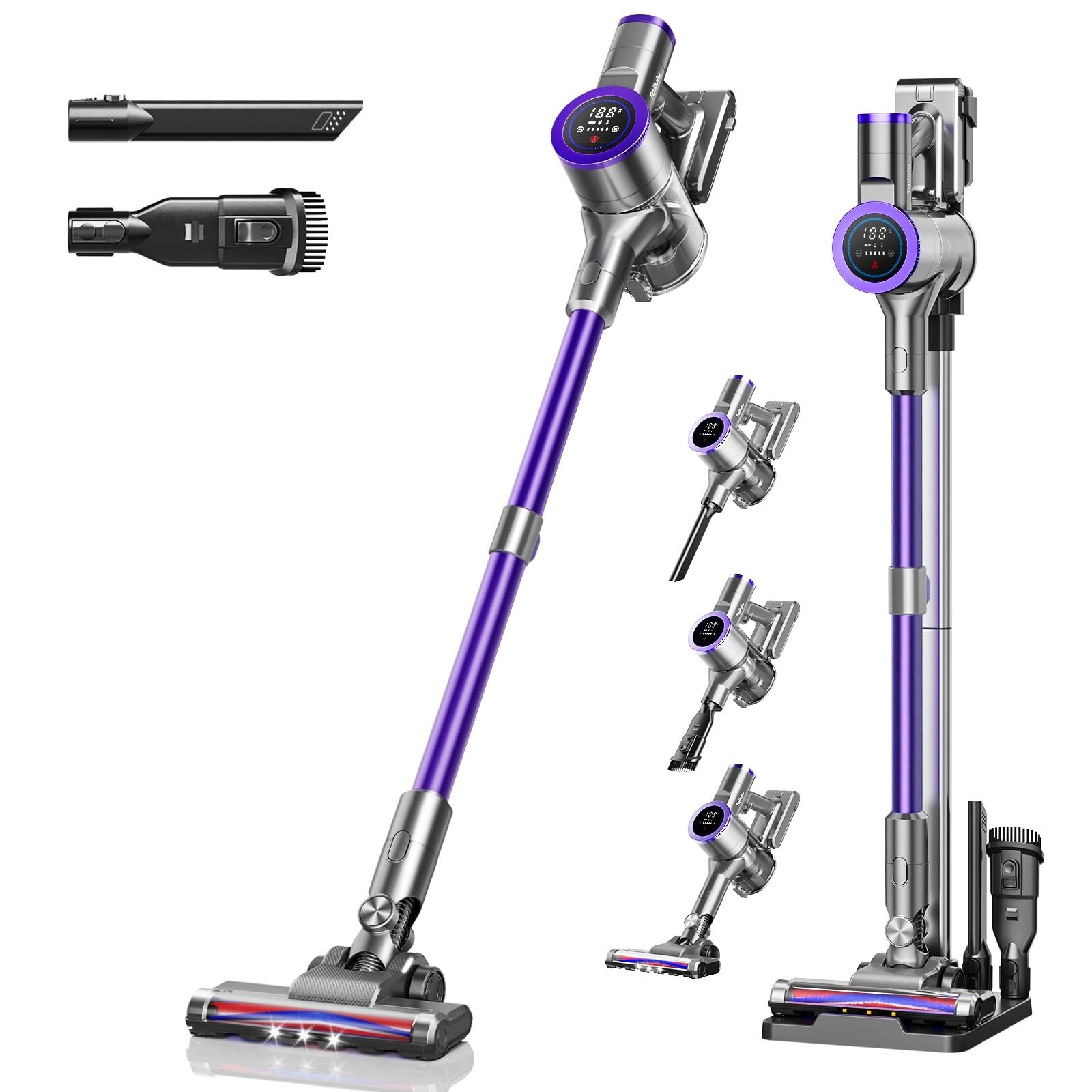 掃除機 コードレス【2026衝撃的デビュー！真90Kpa超強力吸引！業界初 AIホコリ自動検知！置くだけ充電スタンド！70分連続稼働&智能LED液晶ディスプレイ】コードレス掃除機 軽量 サイクロン550Ｗ 絡まないヘッド 2WAY 3段吸引力 HEPA8重濾過 着脱式バッテリー LEDライト付 フロア/カーペット/カーテン/ソファ/車に適用 家庭用 PSE認証済み 2年品質保証