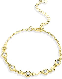 Bracelet Argent Femme, Bracelet Cœurs EN Perles, Étoile, Lune, Zircon, Réglable Bracelet, Bracelet Cadeaux Bijoux de Noël Anniversaire Diplômé, pour Femme, Fille