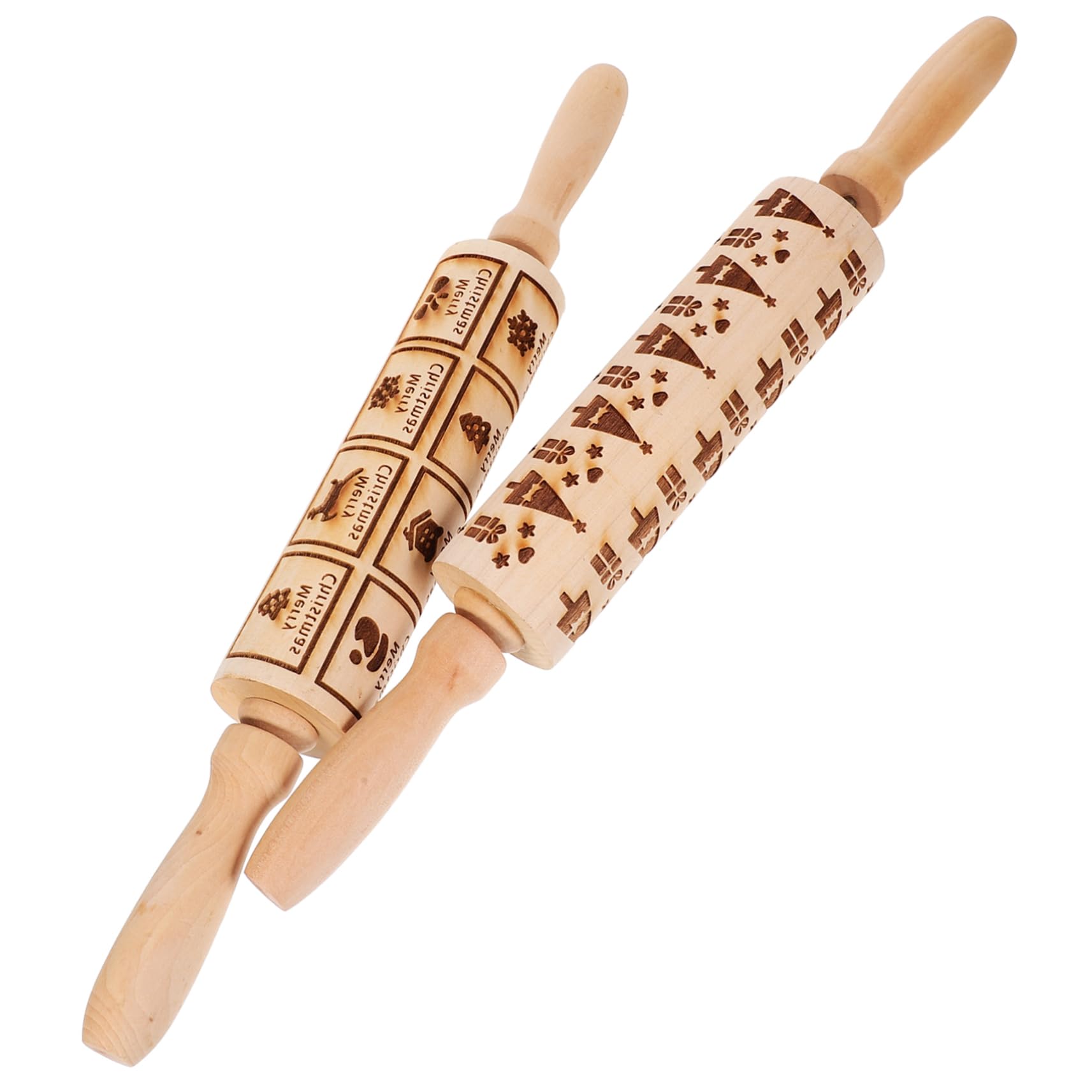 NUOBESTY 4 Juegos Rodillo De Madera Grabado De Navidad Adornos De Navidad Rodillo De Vacaciones Y Alfiler Xmas Rodillo De Madera En Herramienta De Rodillo Para Hornear 2 Piezas * 4