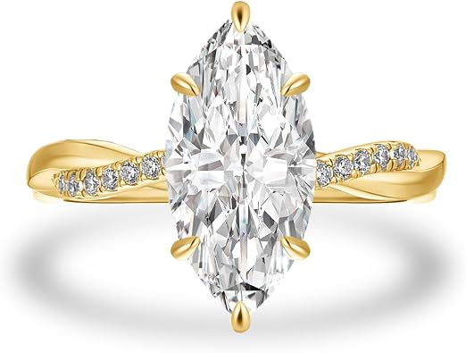 PAFIDDY 3 Carat Marquise Cut Moissanite Engagement Ring for Women, Lab Created D Color VVS1 Clarity, 14K Gold/18K White Gold Plated S925 Sterling Silver Twisted Band Ring
