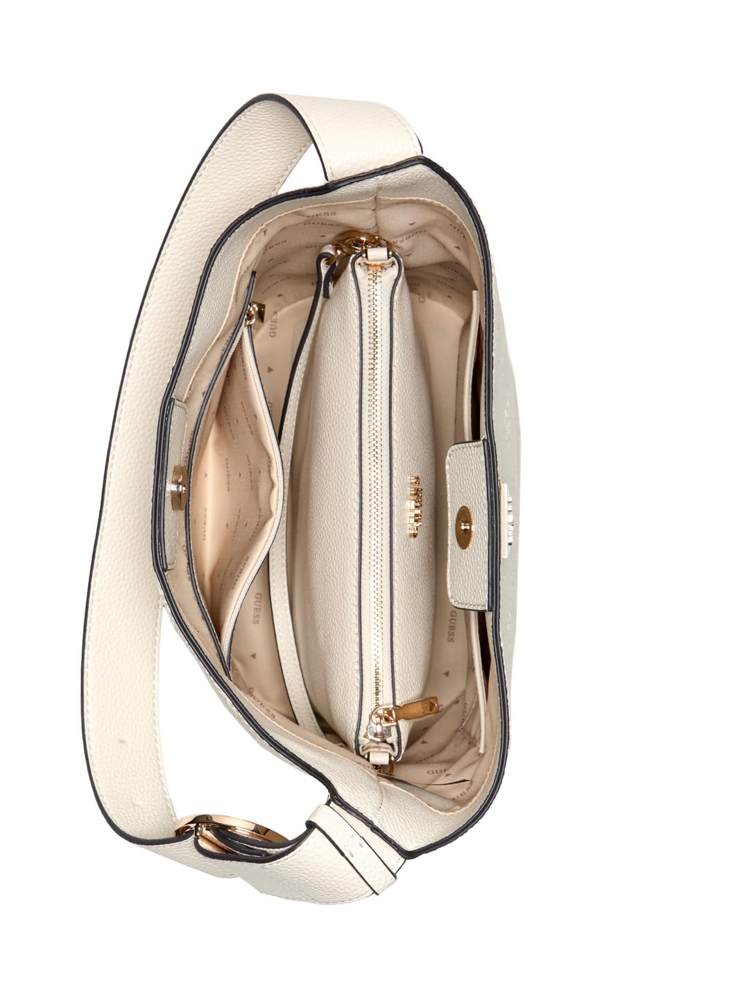 GUESS Schultertasche Utensilientasche Cresidia II Bucket Bag Bone Logo creme