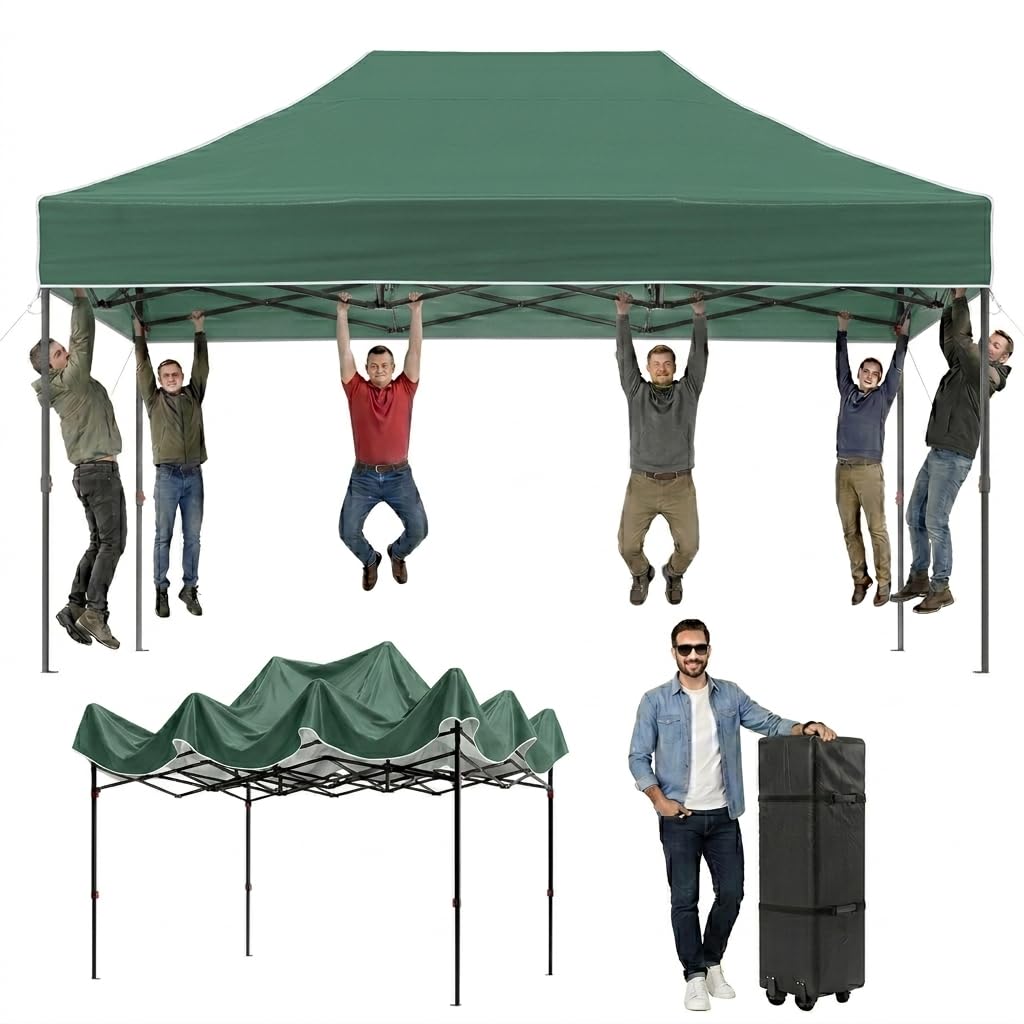 Aoxun Pop Up Gazebo 3 x 4.5m Waterproof Outdoor Canopy with Wheeled Carrybag,6 Weight Bags, 8 Stakes and 4 Ropes, Heavy Duty Instant Shelter for Garden Party BBQ, Green