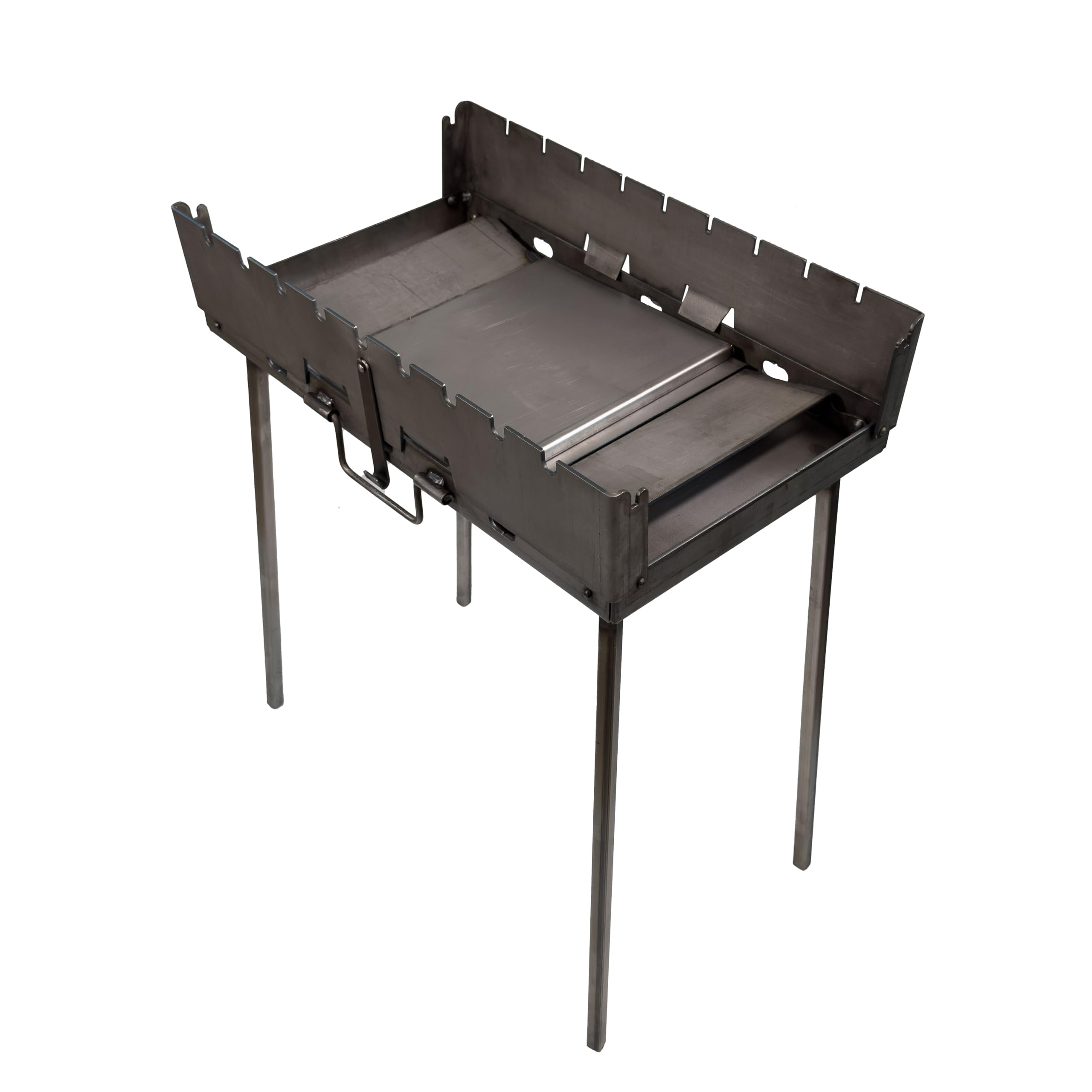 Barbecue portable Transformer avec 2 tables pliantes - Barbecue au charbon de bois pliable pour 9 brochettes - En acier de 3 mm - Pliable comme valise avec poignée - Idéal pour le jardin, le