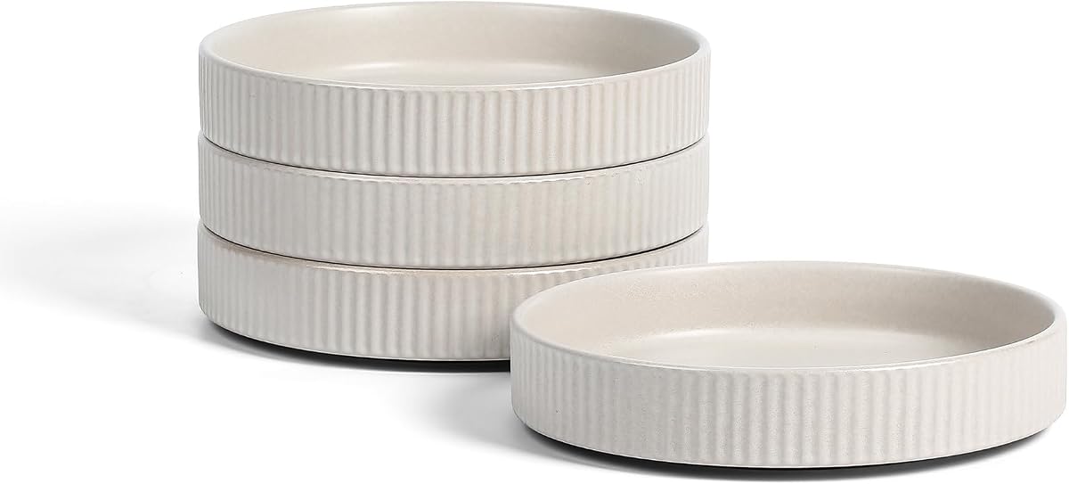 Stone Lain Haven Modern Stoneware 4 Piece Pasta Bowl Sets, Dish Set for 4, Reactive Glaze Beige