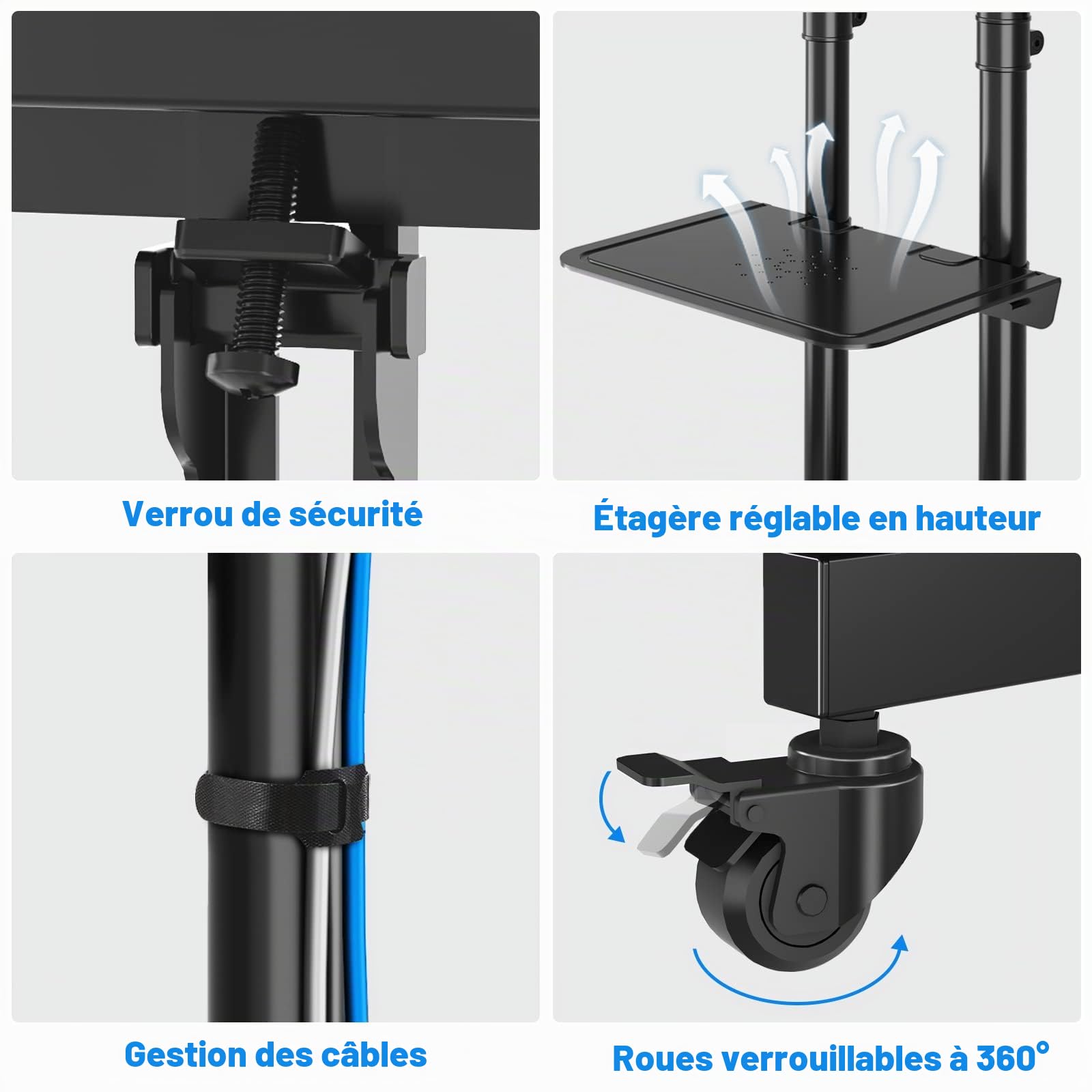 RFIVER Support TV sur Pied Roulant, Meuble/Support TV roulettes Mobile pour Télévision Plasma/LCD/LED/OLED de 32-80 Pouces, Pied Charge Max de 50kg, Max VESA 600x400 mm