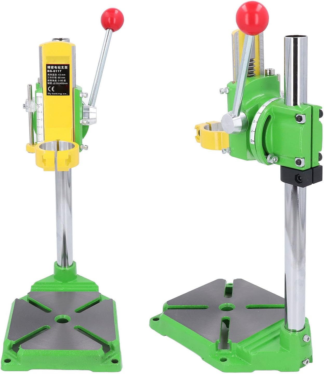Heavy Duty Drill Press Stand with Drilling, Adjustable Settings, 60mm Travel, 90 Degree Rotatable Floor Drill Press Table for Electric Drills 38-43mm