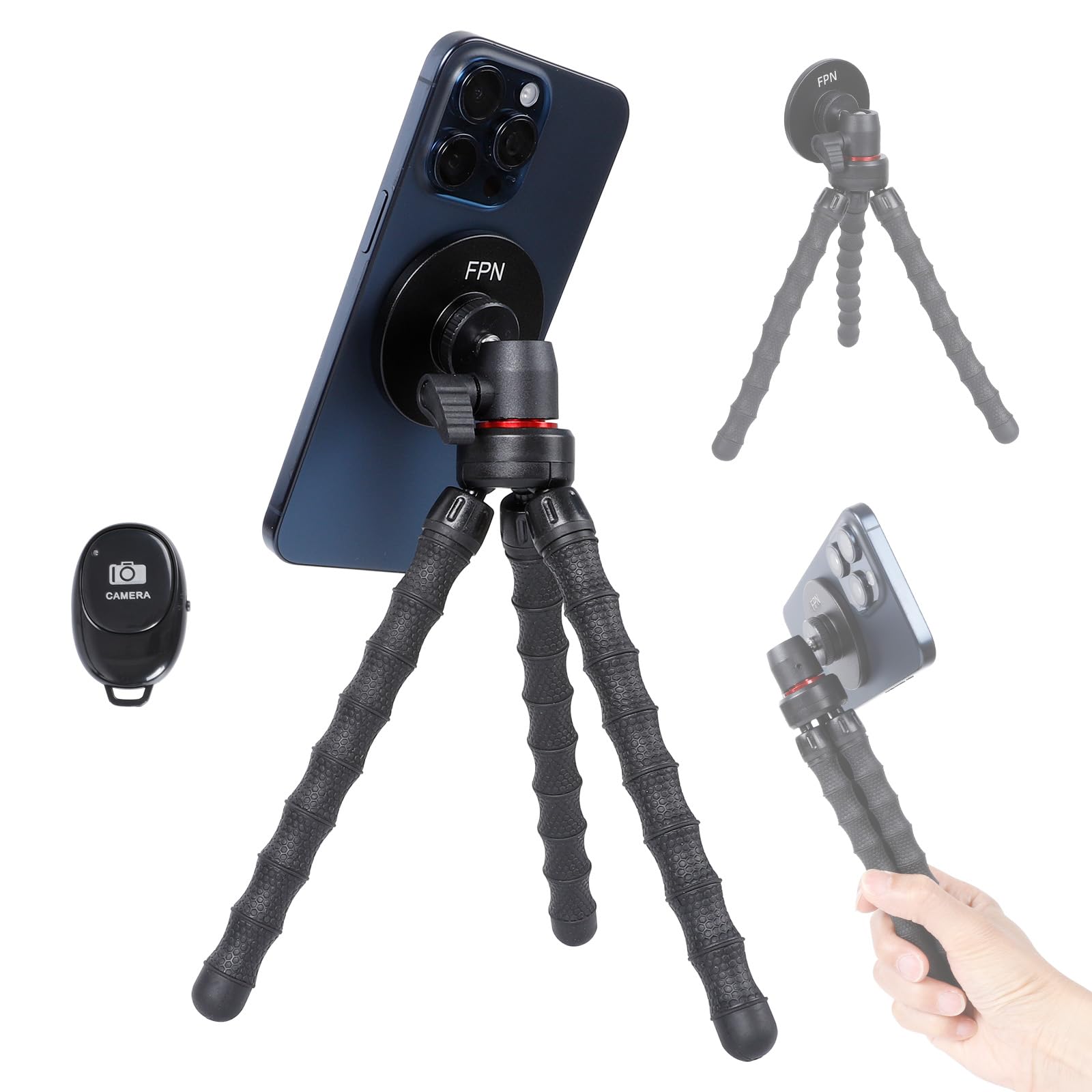 FPN Flexible Mini Tripod for MagSafe, Portable Small Magnetic Phone Tripod with Wireless Remote for Video Recording/Vlogging/Selfie, Compatible with