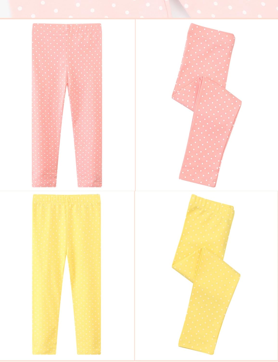 Kiench Girls Leggings Pack of 4 Polka Dots/Stripes/Solid Color Pants for Toddler 2-7 Years