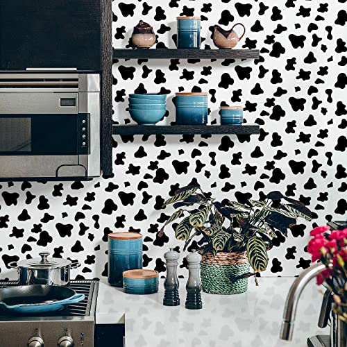 Qianglive Black And White Spots Contact Paper Cow Printed Peel And Stick Wallpaper 17.7”X120” Self-Adhesive Cute Wallpapers Vinyl White Black Decals For Walls Bedroom Living Room Nurseryls #TOP4