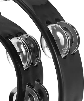 Tambourine,Half Moon Tambourine Double Row Musical Tamborines Instrument Hand Tamborine with 20 Jingles Hand Percussion Shaker Musical Instruments for Adults Party Church KTV Bar Black