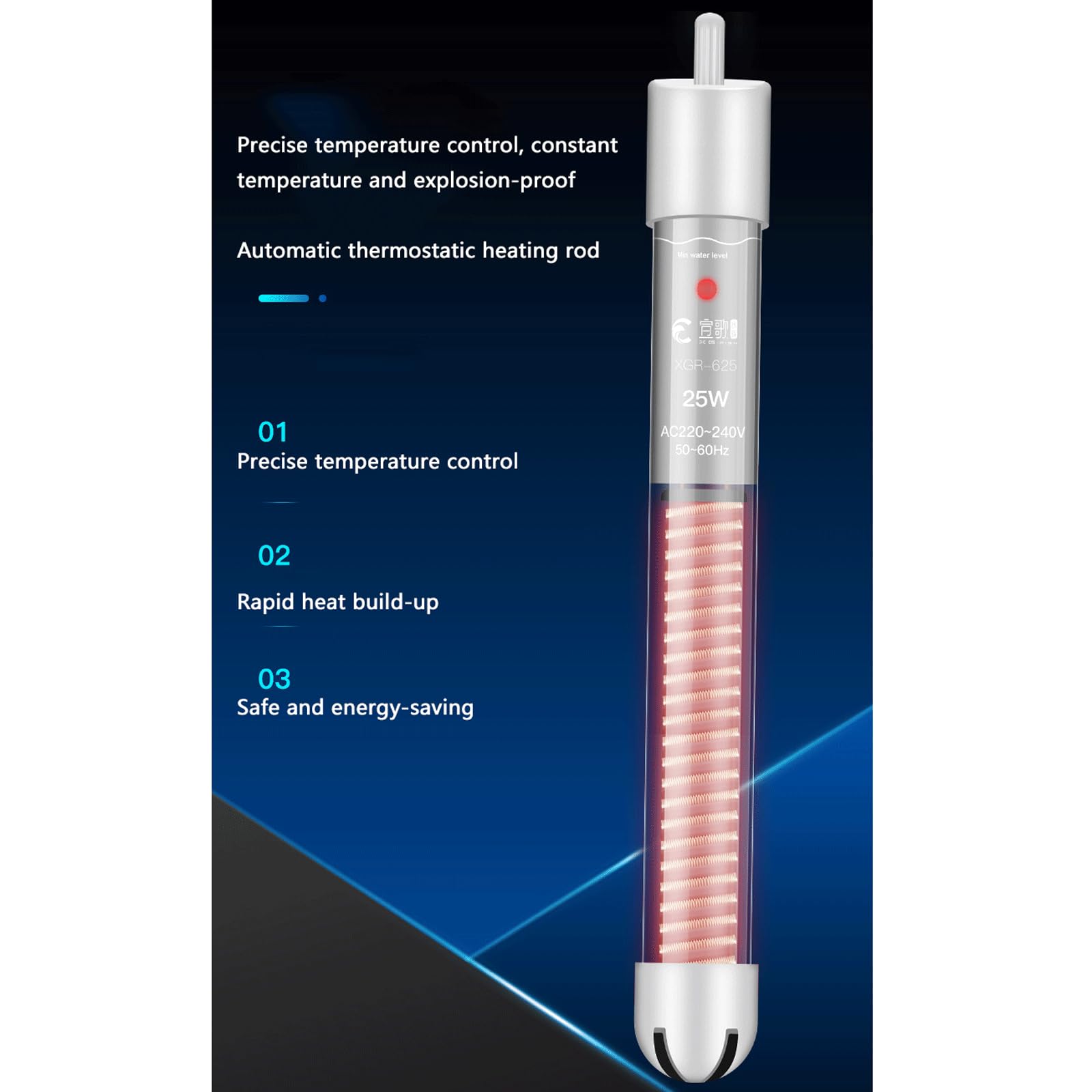 Asta riscaldante per Acquario Riscaldatore per Acquario Riscaldatore Automatico a Temperatura costante in Vetro antideflagrante con Custodia Protettiva, 25 W (200 W)