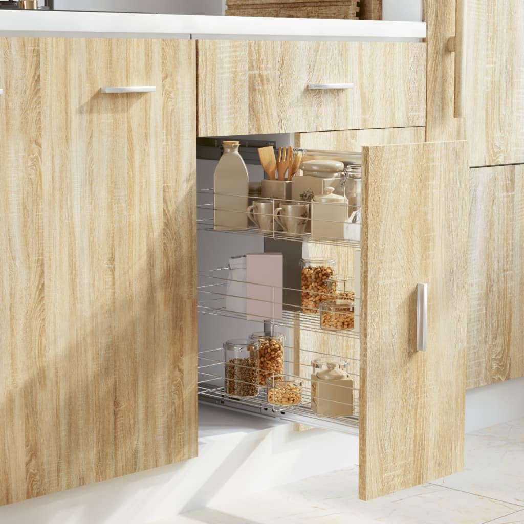 vidaXL Bandeja Extraíble Cocina 3 Niveles Alambre Plateado 47x25x56 cm Canasta Accesorios para Organización Optimización Práctica Espacio Utensilios