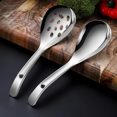 Miniatura 9 de Luxshiny Juego de 2 paletas de arroz y cuchara ranurada, cuchara de arroz, cuchara de arroz de acero inoxidable, cucharas de servir para fiestas,