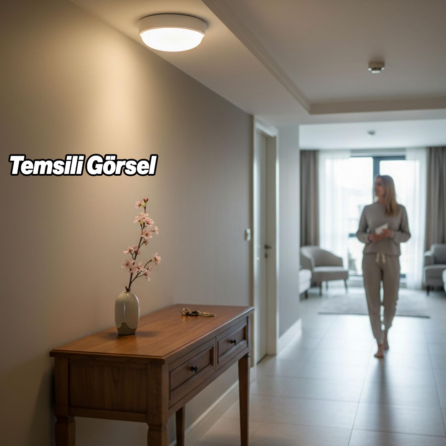 Tavan Üstü Beyaz Armatür Sensörsüz Merdiven Önü Apartman İçi Kullanım LED Uyumlu Avize Şık Tasarım