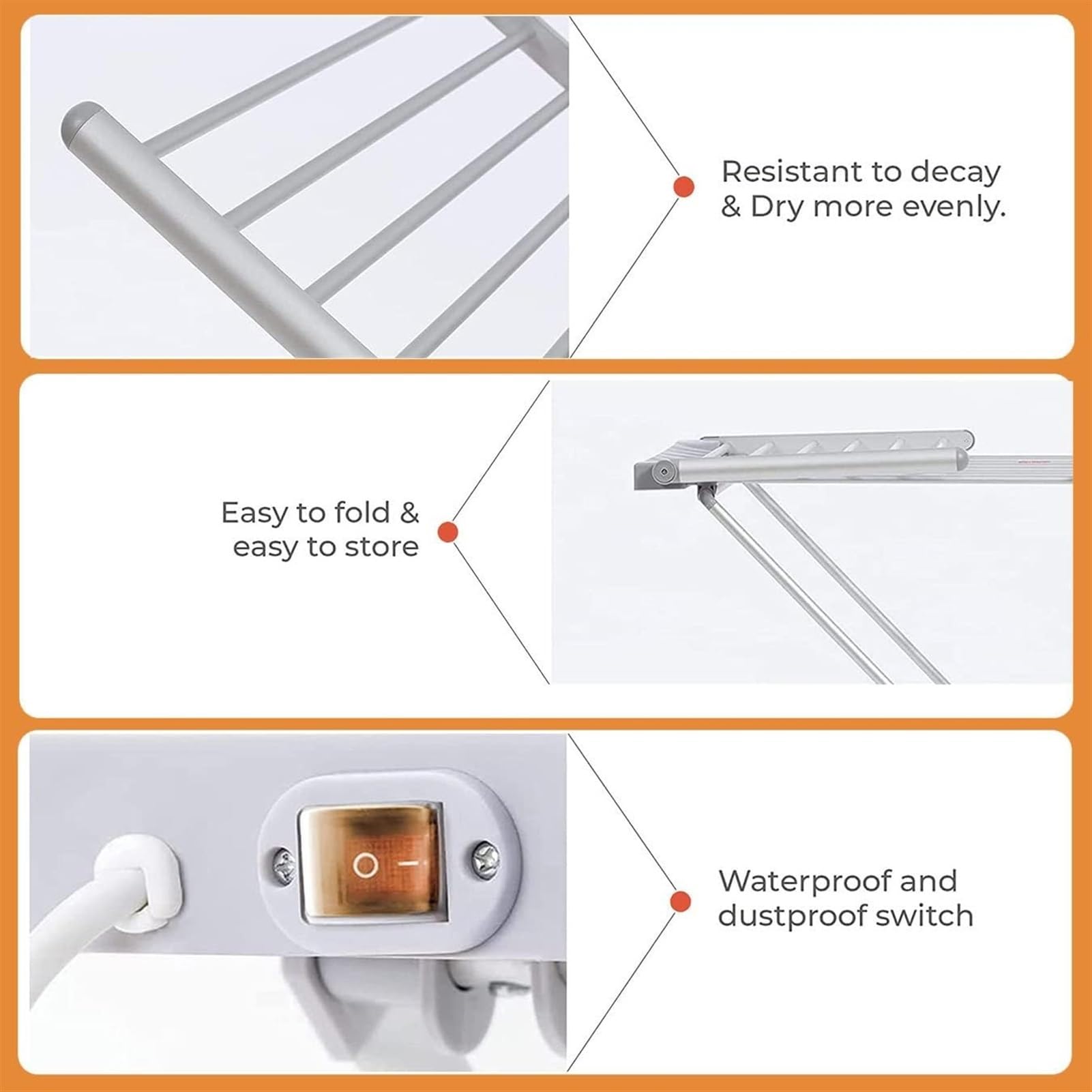 Stendibiancheria riscaldato Elettrico a 20 Ali Stendibiancheria scaldasalviette da 230 W per Biancheria Intima, Calzini, Camicie