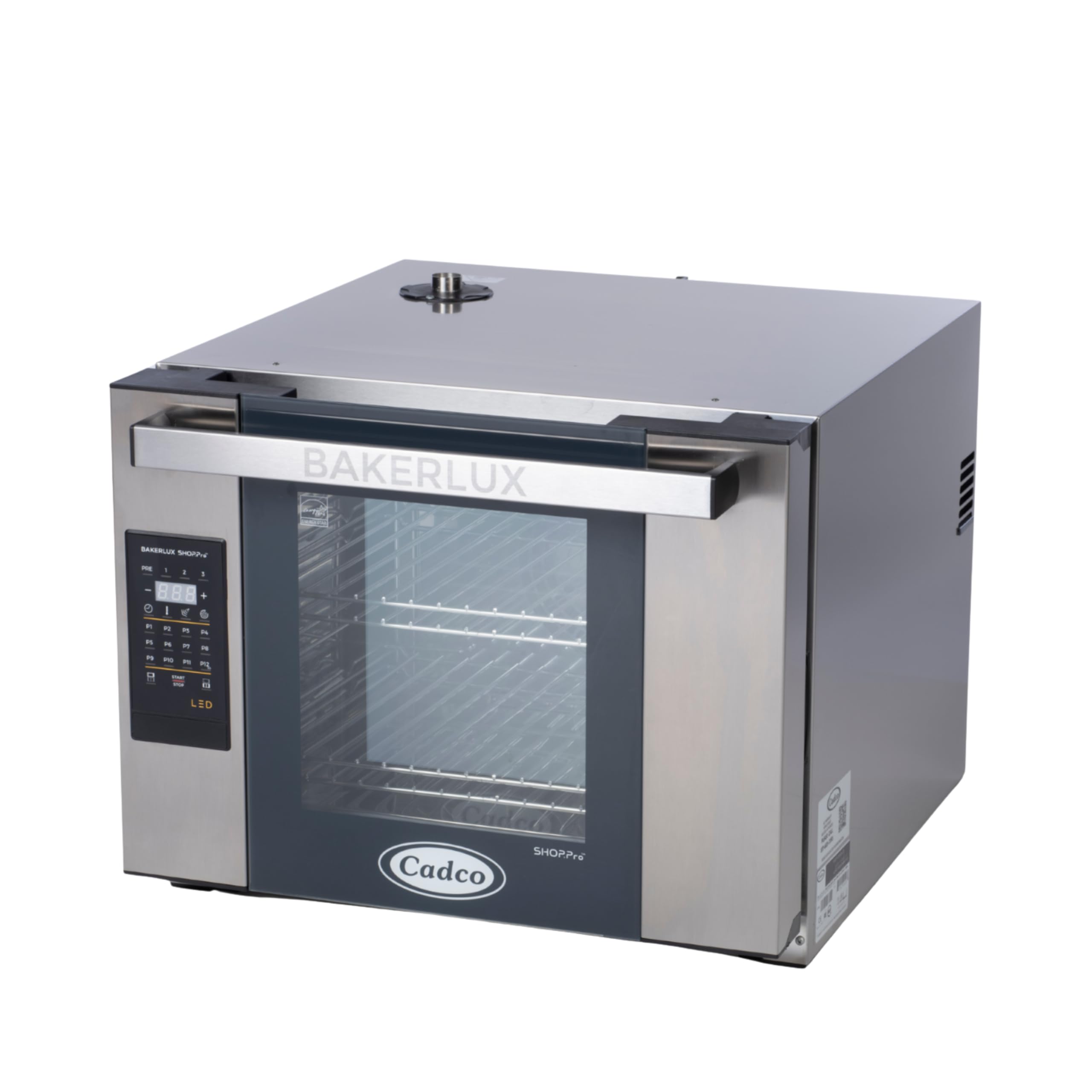 Cadco XAFT-04HS-LD Bakerlux LED Half-Size Digital Countertop Commercial Convection Oven, 4 Shelves, Stainless Steel, 23-5/8", 208/240V, NSF Certified for Restaurant and Food Truck Use