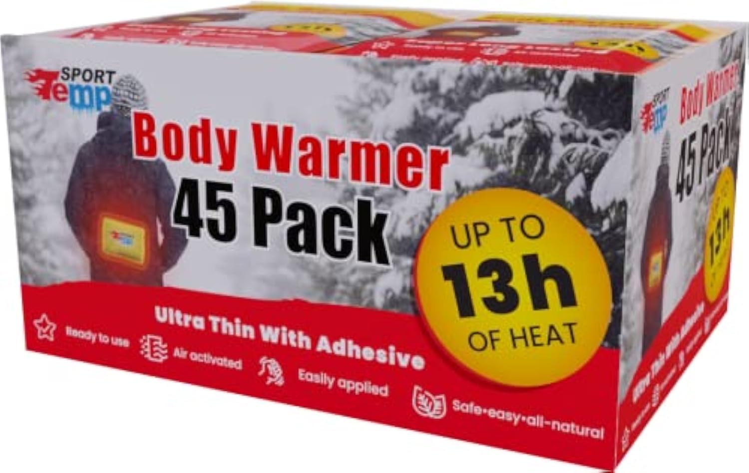 Body Warmers (45 Count) - Up to 13 Hours of Heat, Easily Apply with Adhesive - Ultra Thin, Easy, All Natural - Air Activated, Odorless Hot Body
