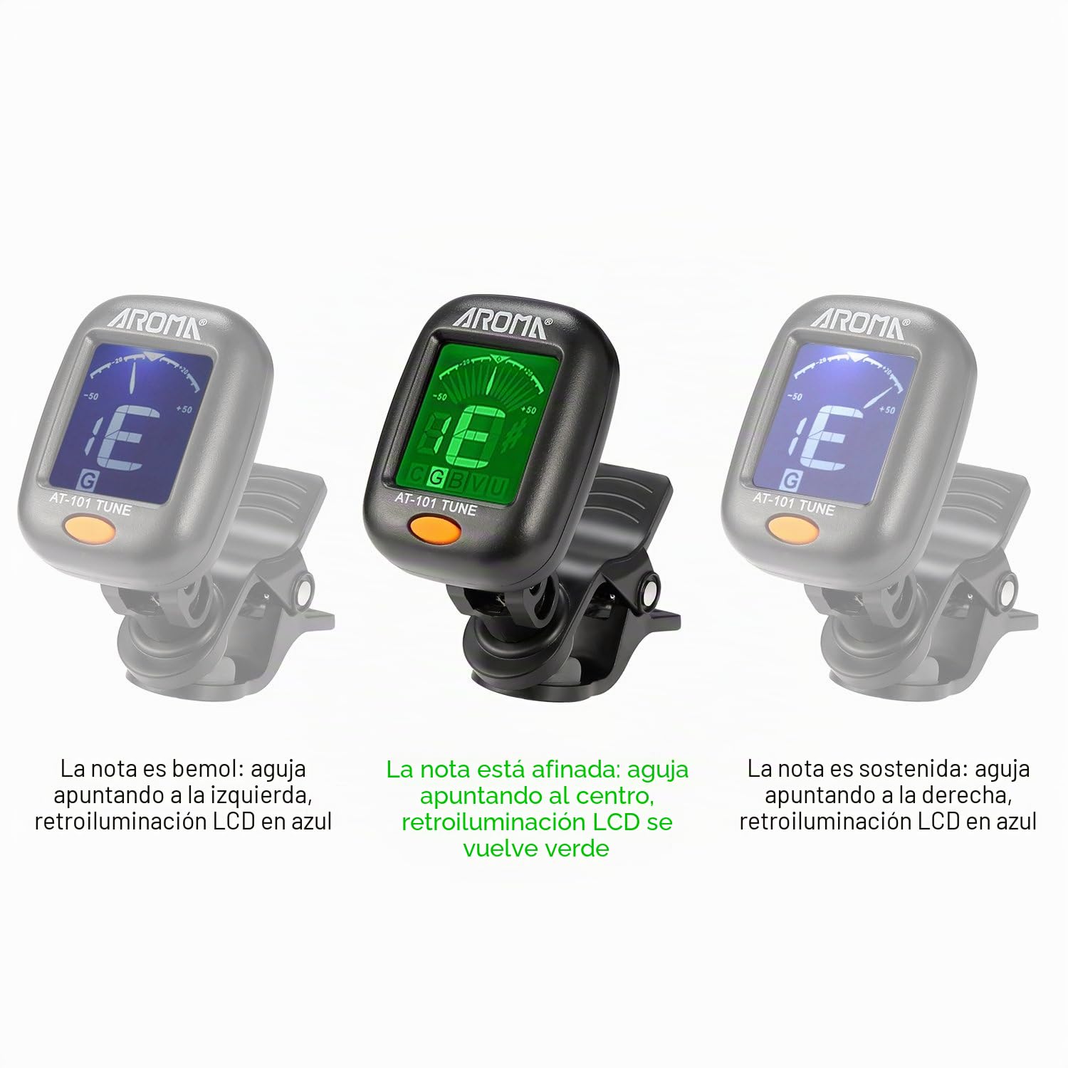 Afinador cromático para guitarra, bajo, ukelele y violín, pantalla LCD de color antiinterferencias, batería incluida, apagado automático