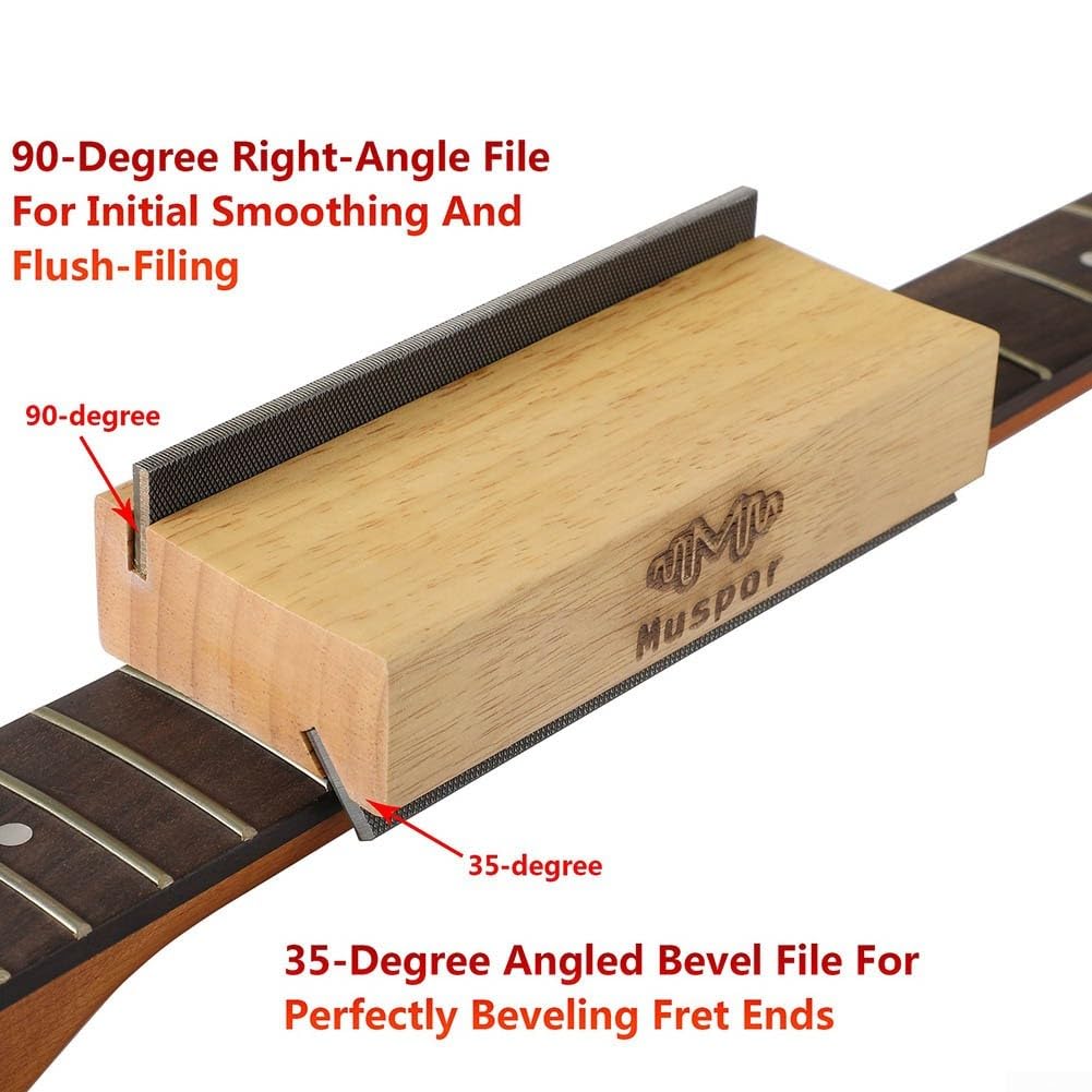 Eawfgtuw Lime biseautée à frettes de guitare en bois, outil luthier 2 en 1 avec angles de 35 et 90 degrés, design de fraisage à double coupe en acier à haute teneur en carbone pour un pansement précis