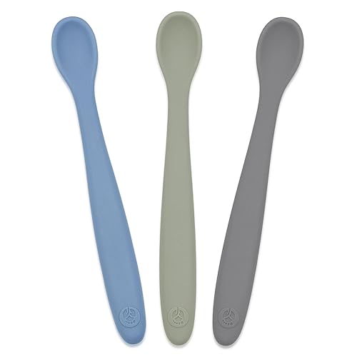Miniatura 8 de WeeSprout Cucharas de silicona para bebé, cucharas de alimentación para bebés de primera etapa con punta suave, utensilios flexibles para bebés para