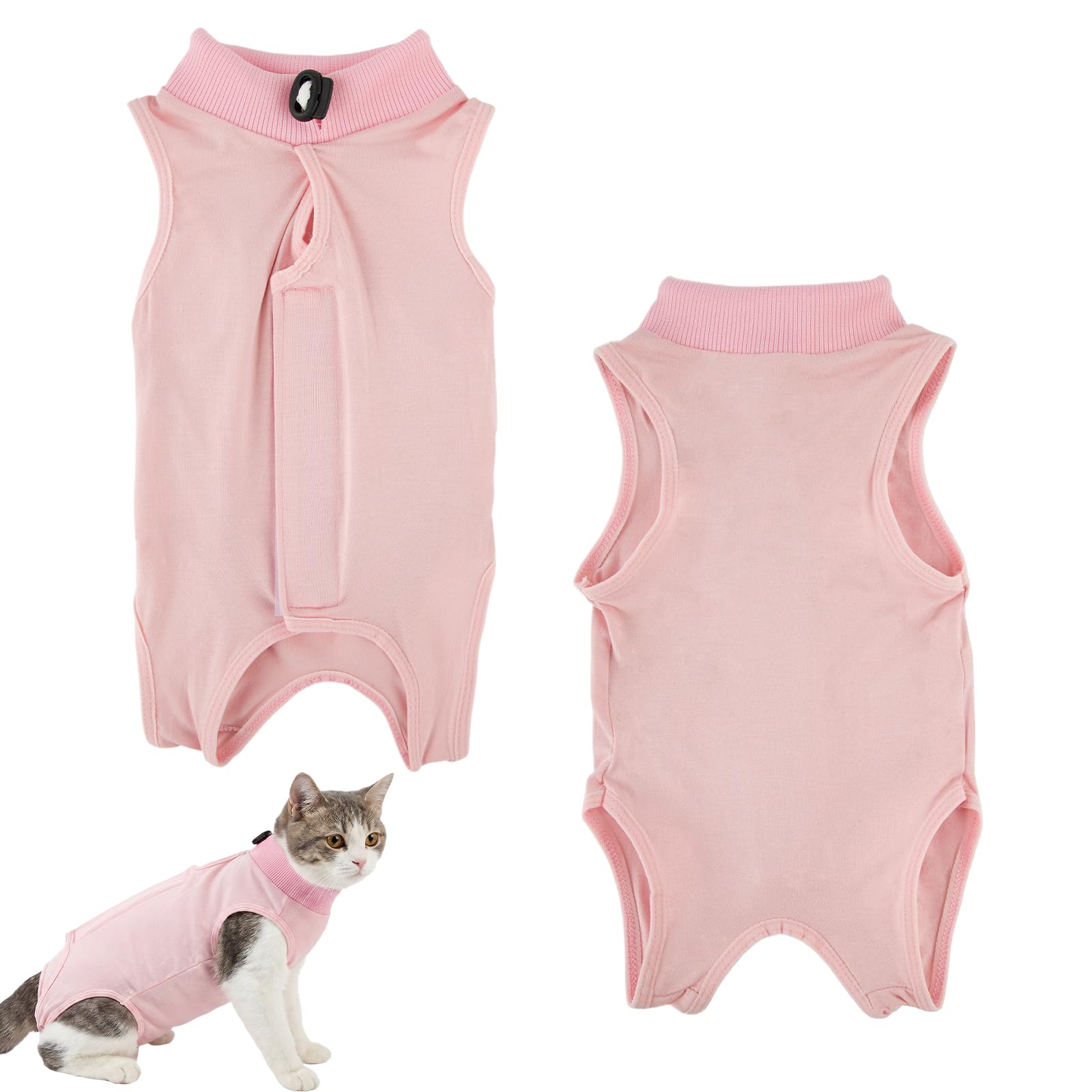 Solvio Cat Recovery Suit Post Surgery Bodysuit, Breathable Anti-Licking Kitten Surgical Shirt, Comfortable Protection Wear for Abdominal Wounds and Skin Diseases