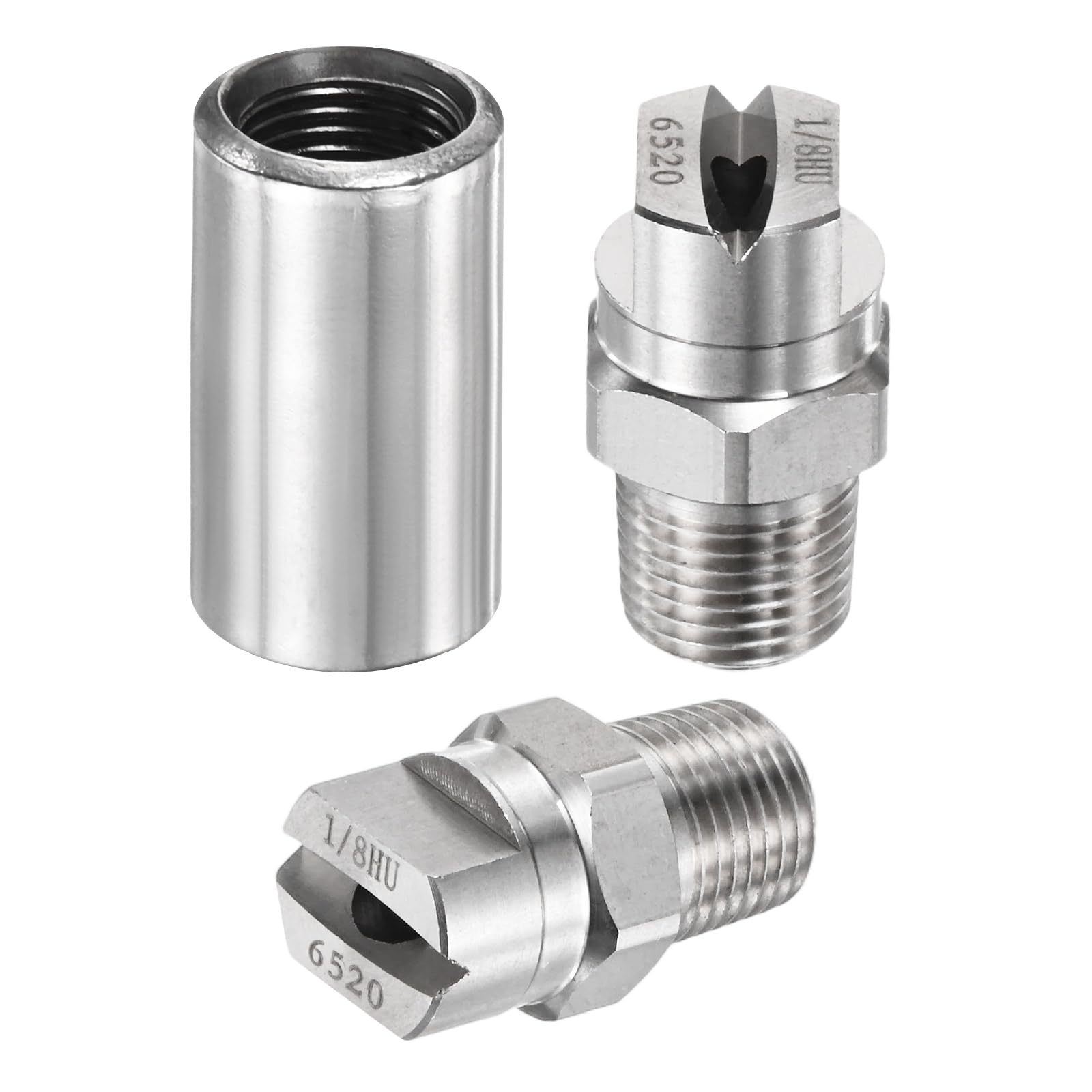 TIXIPEM 1/8" BSP Male 65 Degree Flat Fan Spray Tip [1SET] - High Pressure Washer Spray Nozzle with 1/8" BSP Female Pipe Fitting Used for Water Guns - [Stainless Steel-2.8MM]