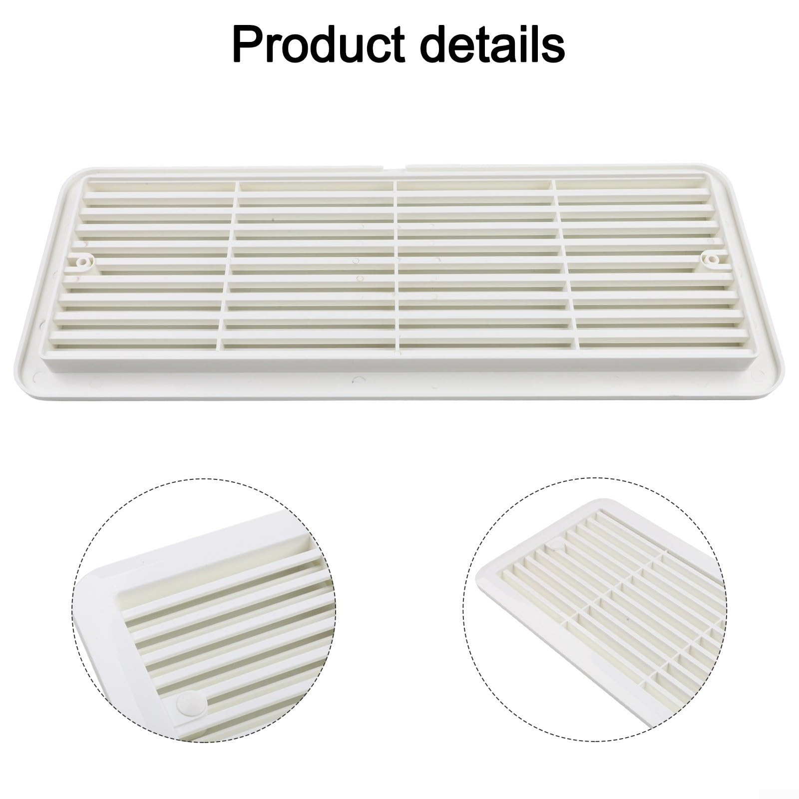 Rejilla de montaje para rejilla de ventilación de nevera de autocaravana, 483 mm x 186 mm, ABS resistente a la intemperie, rejilla de flujo de aire para caravana y autocaravana (62445480) (blanco) — view 5