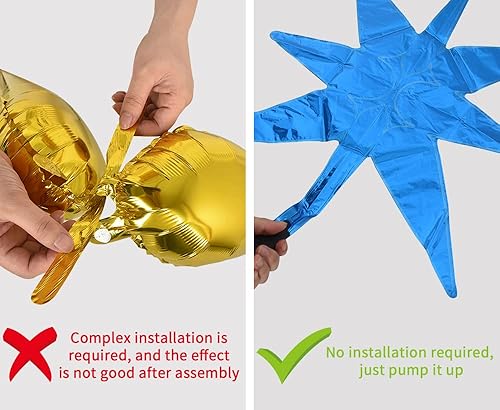 Miniatura 3 de Toniful 4 globos de Mylar de cono de estrella azul 4D de 22 pulgadas, globos de estrella de 14 puntos, globos de papel de aluminio de estrella para