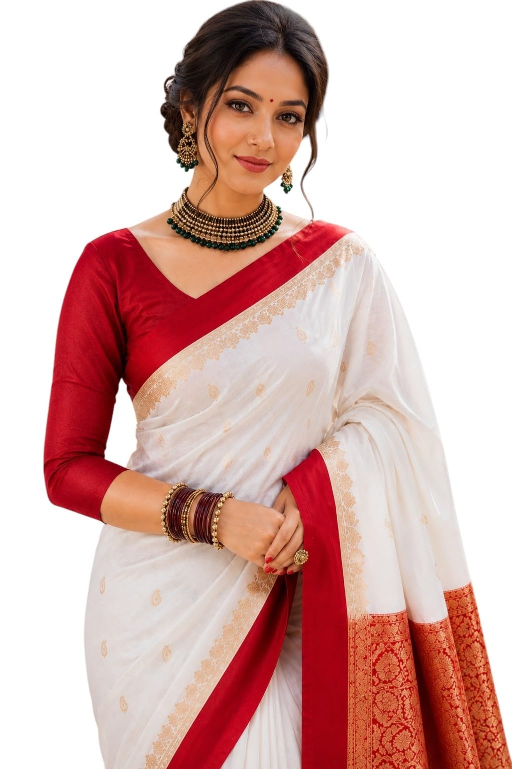 Womens Kanjivaram Banarasi Silk Saree Blend Woven Zari with Jacquard Woven Unstitched Blouse Piece.-image-39