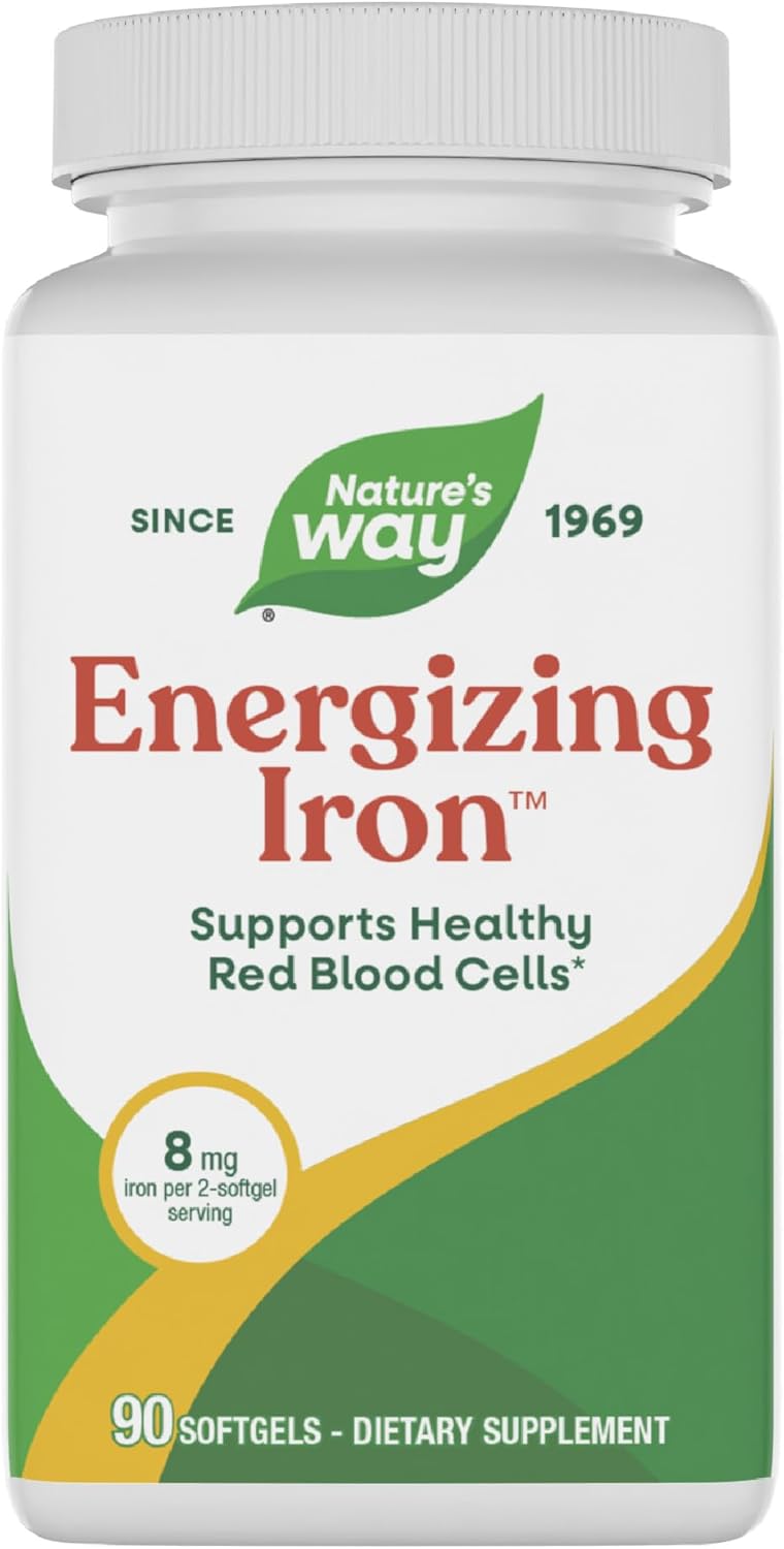 Nature's Way Energizing Iron - Red Blood Cell Support* - 8 mg Iron, -200 mcg of Cyanocobalamin & Vitamin B12 per 2-Softgel Serving - Gluten Free - 90 Softgels
