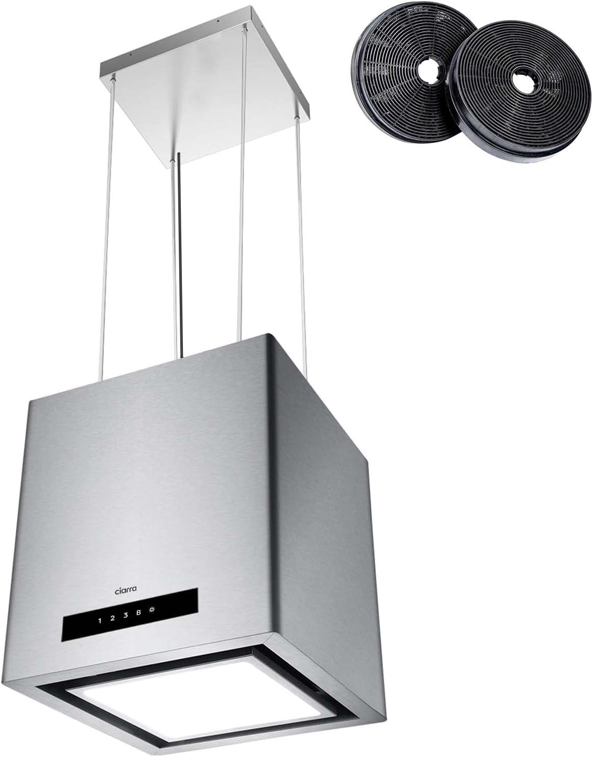 CIARRA CBCS4820 Island Cooker Hood Remote Control 40cm 550 m³/h Stainless Steel LED Display Touch Control Extractor Hoods Silver, Compatible with CBCF003 Carbon Filters
