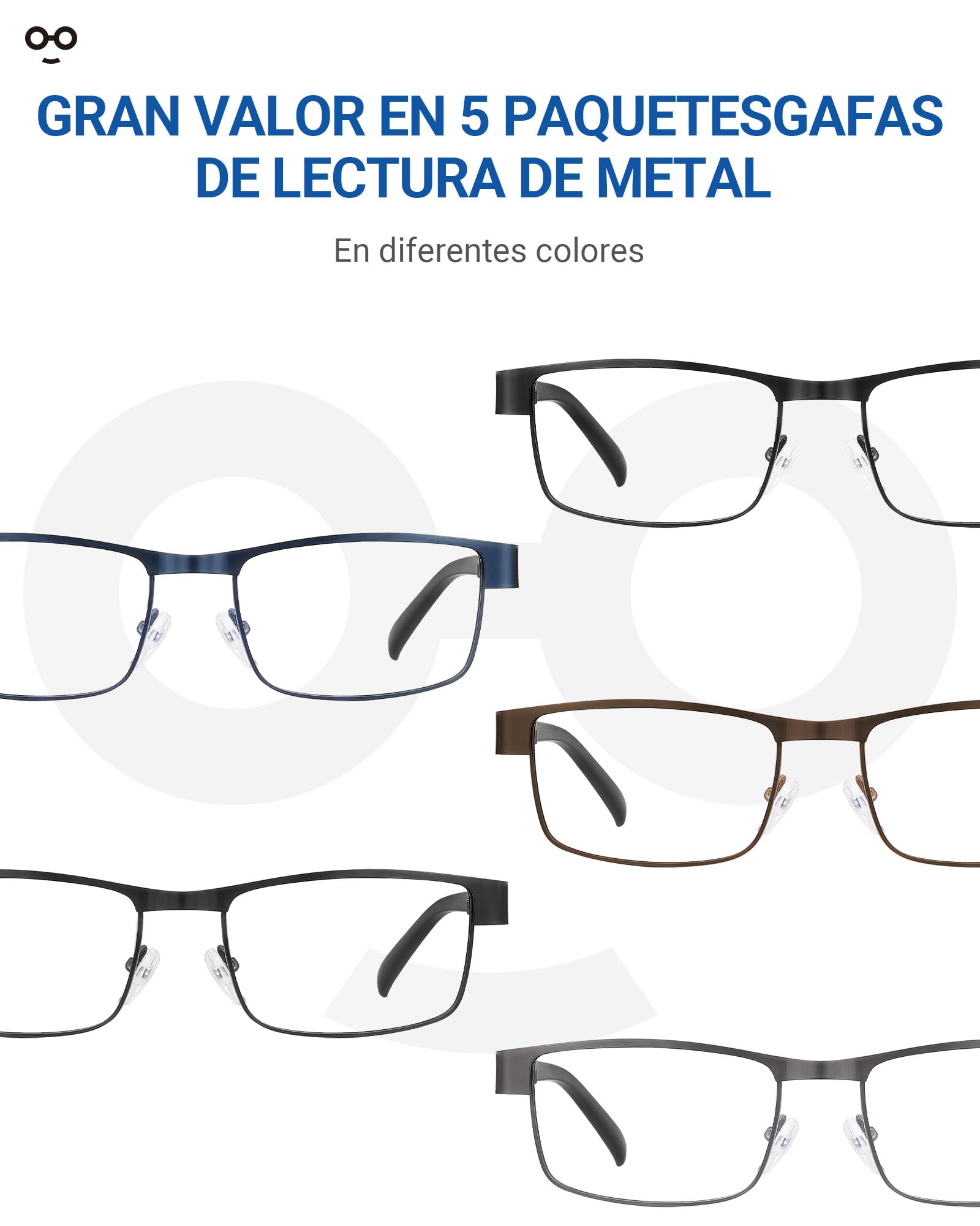 JOLISU 5 unidades de gafas de lectura para hombre - Gafas de lectura con montura metálica fina para ordenador con filtro de luz azul para hombre/mujer