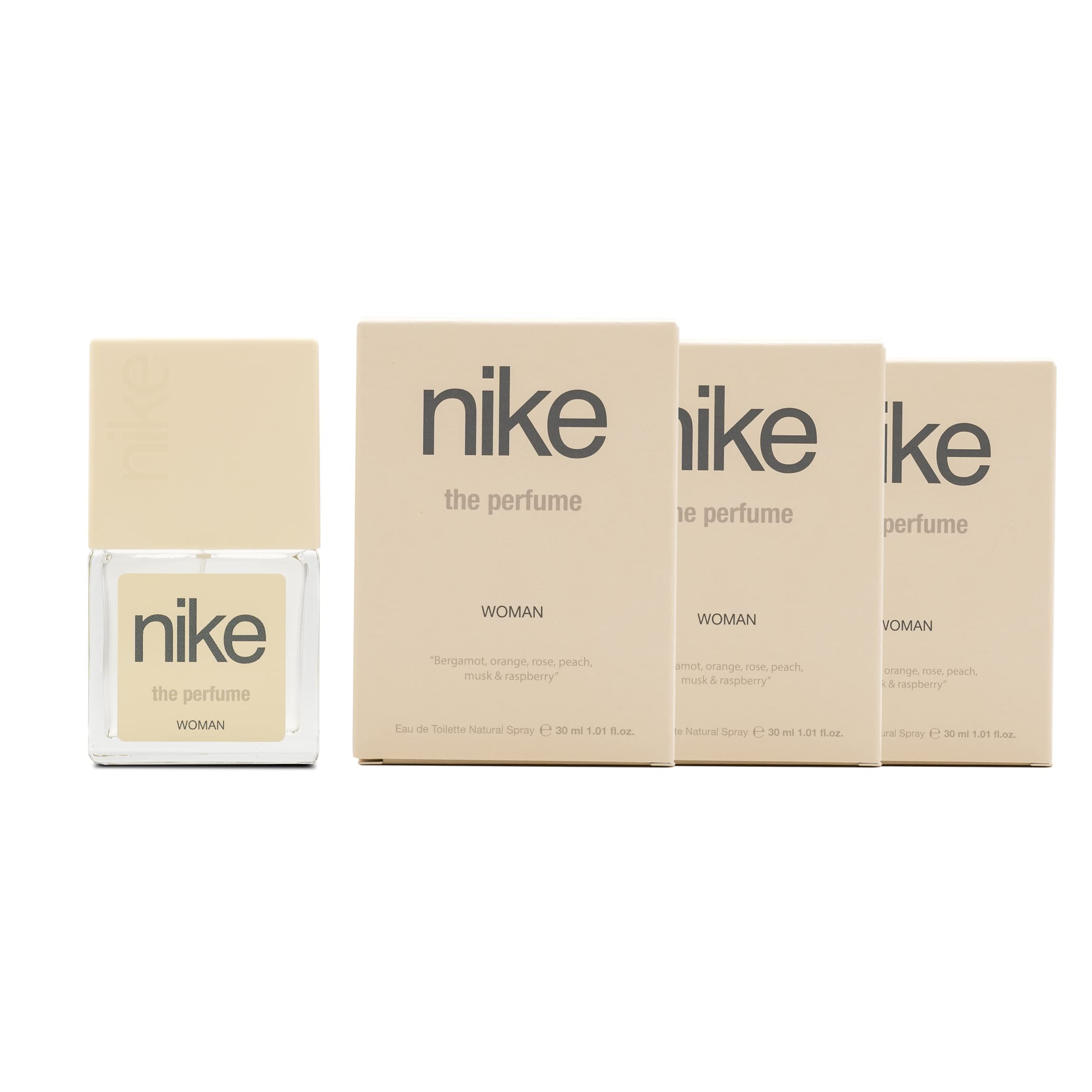 NIKE - The Perfume Woman, Colonia Mujer, Pack de 3 x 30 ml, Formato Viaje en Spray, Perfume Mujer, Eau de Toilette Natural y Femenina, Aroma Oriental Vainilla, Fragancia Fresca, Viva y Duradera