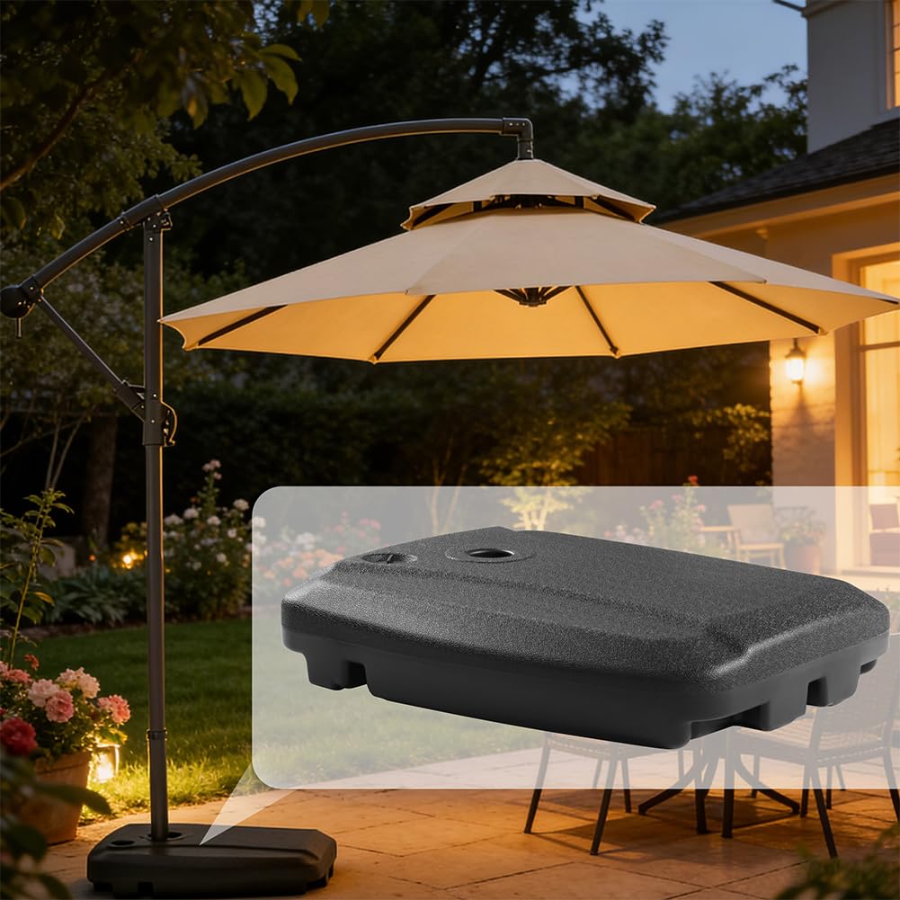 BAKAJI Base per Ombrellone con Ruote da Giardino, Capienza 60 Litri Riempibile con Acqua o Sabbia per Maggiore Stabilità, Supporto in Plastica Resistente alle Intemperie da Esterno, 80 x 60 x 17 cm