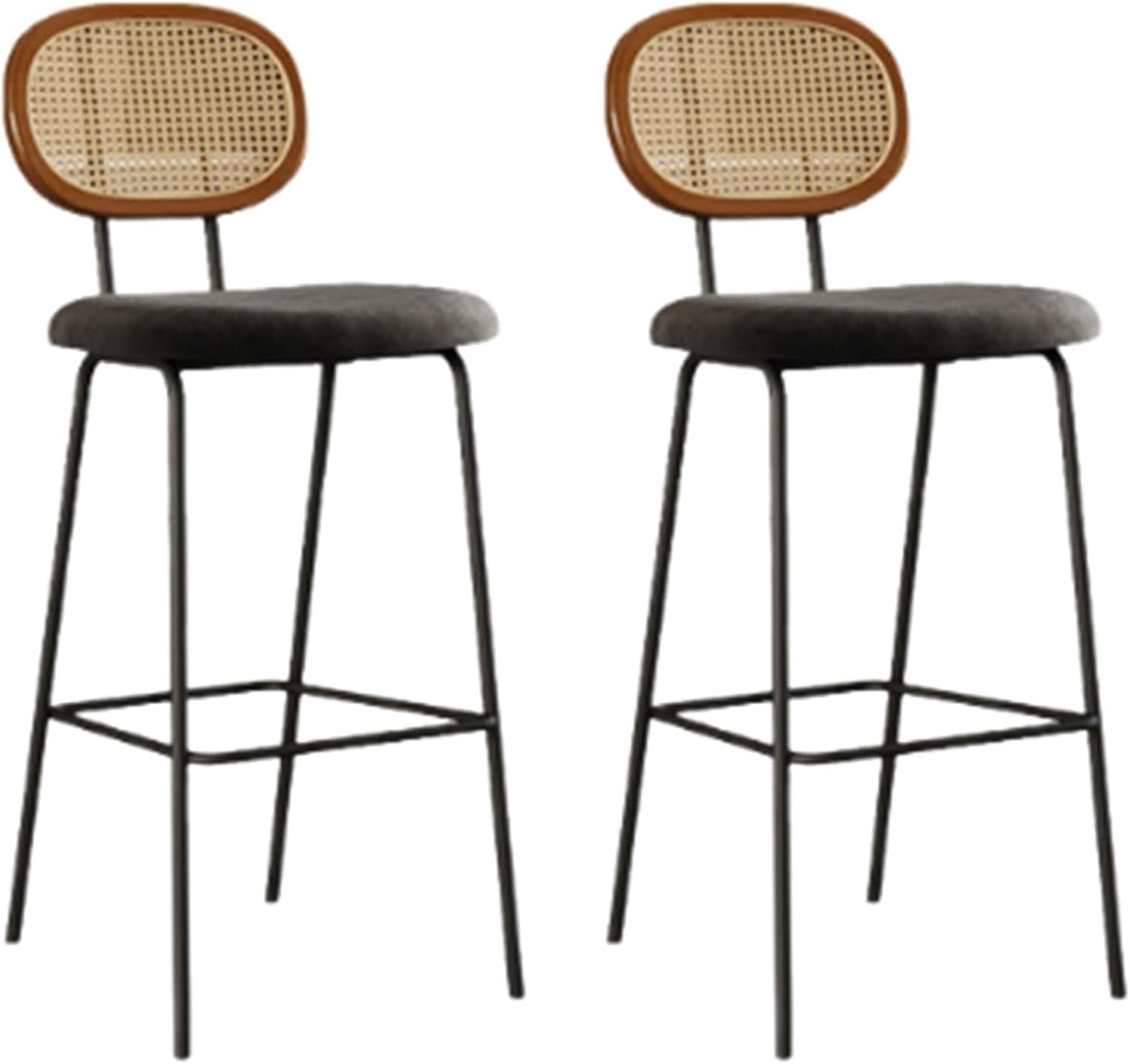 Taburetes de Bar de ratán de Altura de mostrador, Juego de 2, Modernos, tapizados en Piel sintética con Respaldo y Patas de Metal para Isla de Cocina.