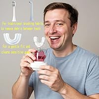 Vista 7 de Cepillo de dientes en forma de U de 360°, cepillos de dientes eléctricos sónicos para adultos, múltiples opciones de cabezales de cepillo, IPX7