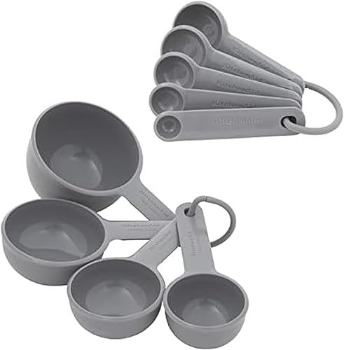 KitchenAid Juego de tazas y cucharas medidoras universales fáciles de leer con mango de agarre suave para un máximo control, agujero para colgar y