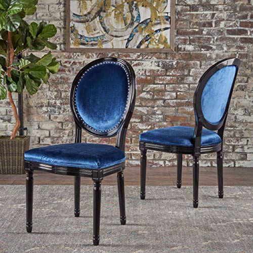 Gdfstudio Landon Traditional Navy Blue New Velvet Dining Chairs With Gloss Black Finished Legs (Set Of 2) (Navy Blue) #TOP1