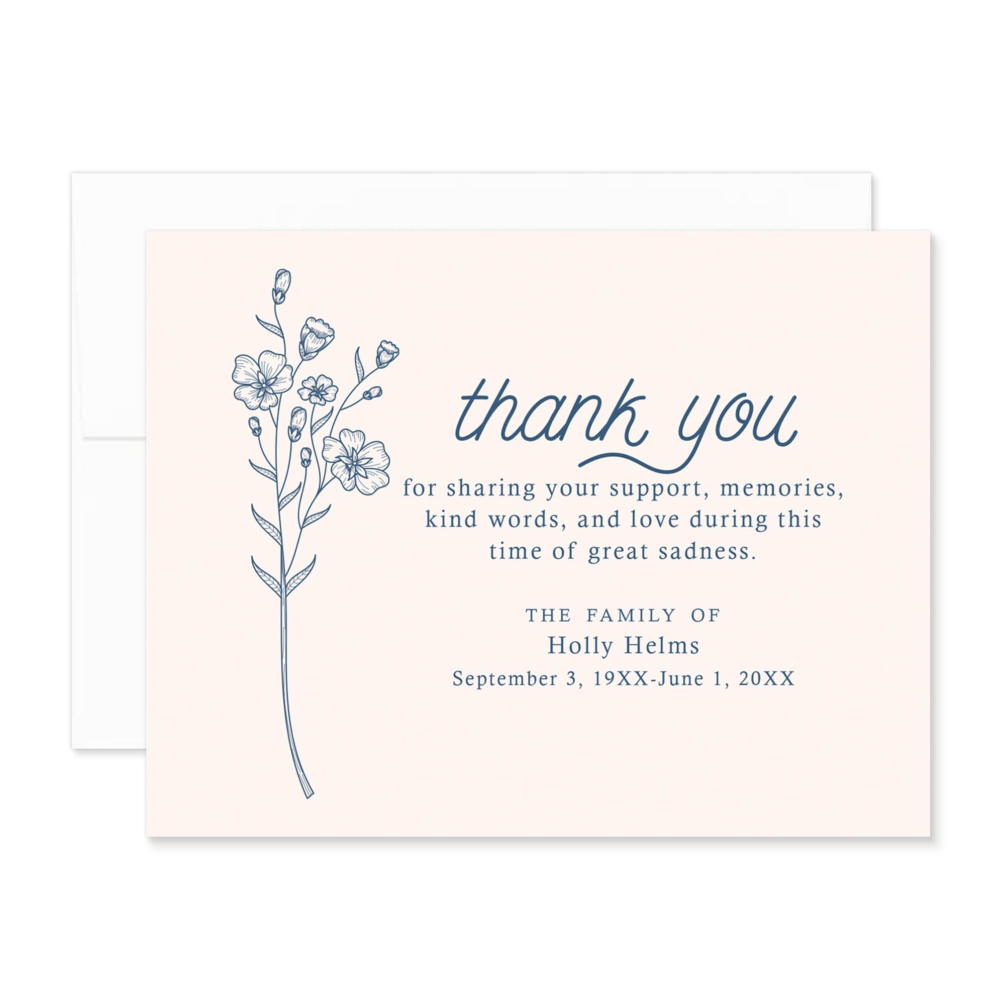 Hello Love Goods Simple Blue Wildflower Funeral Thank You Cards, Personalized Sympathy Acknowledgement Cards, Bereavement Notes with Envelopes,