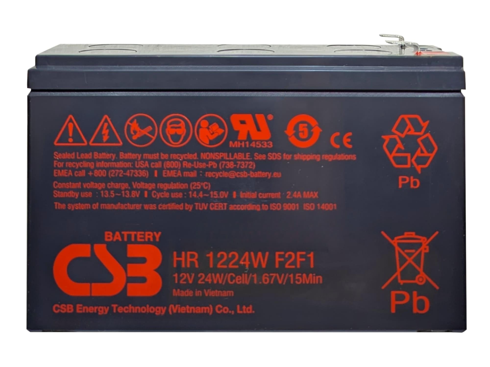 CSB HR 1224W F2F1 - Batería de plomo (12 V, 24 W, 1,67 V/15 min)