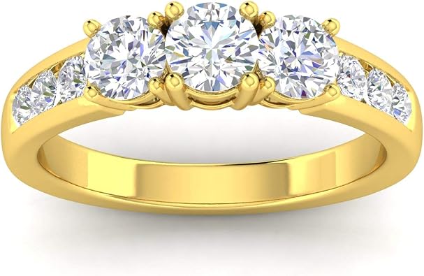 1.50ctw Diamond Three Stone Ring With Side Stones in 14k Yellow Gold 1.50ctw, H-I, I2-I3