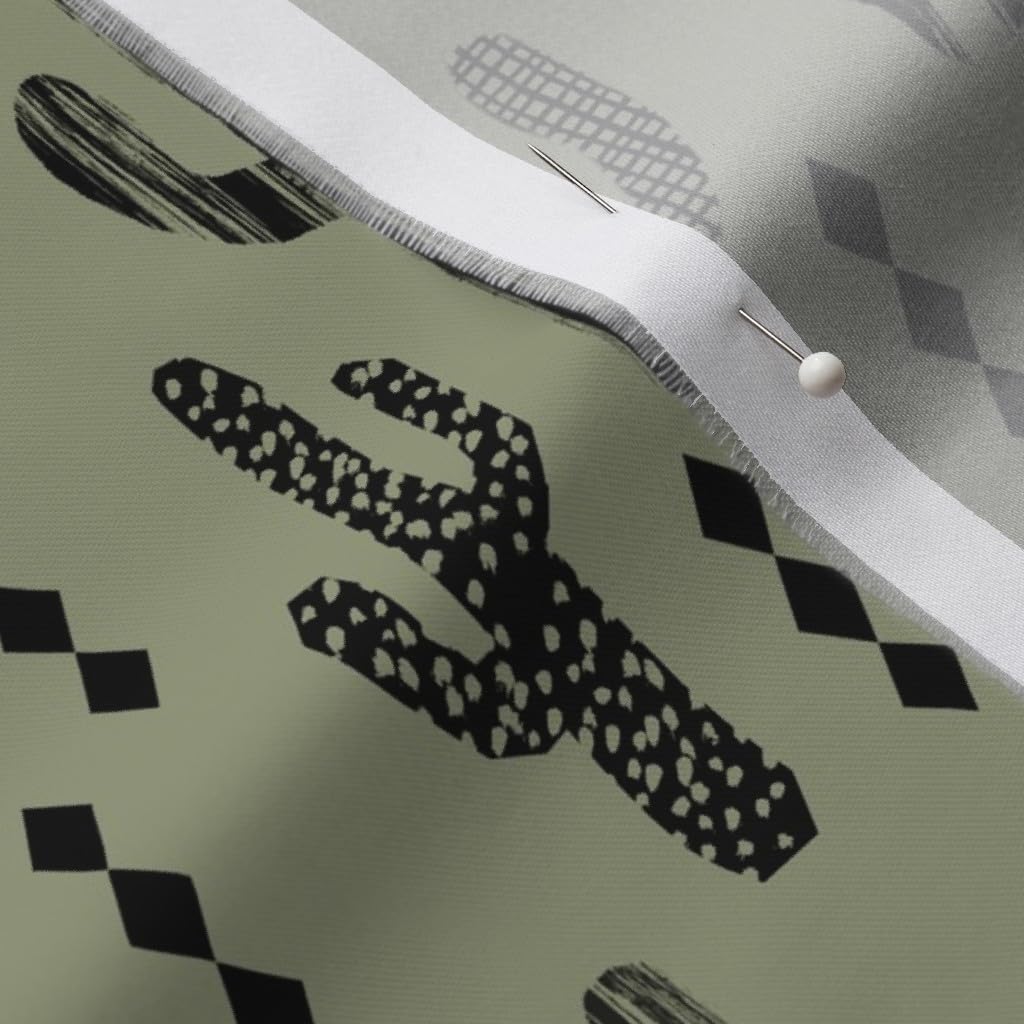 Spoonflower Fabric - Cactus Dark Green Nursery Boy Kids Outdoors Southwest Printed on Organic Cotton Sateen Fabric by The Yard - Sewing Quilting Apparel Home Decor