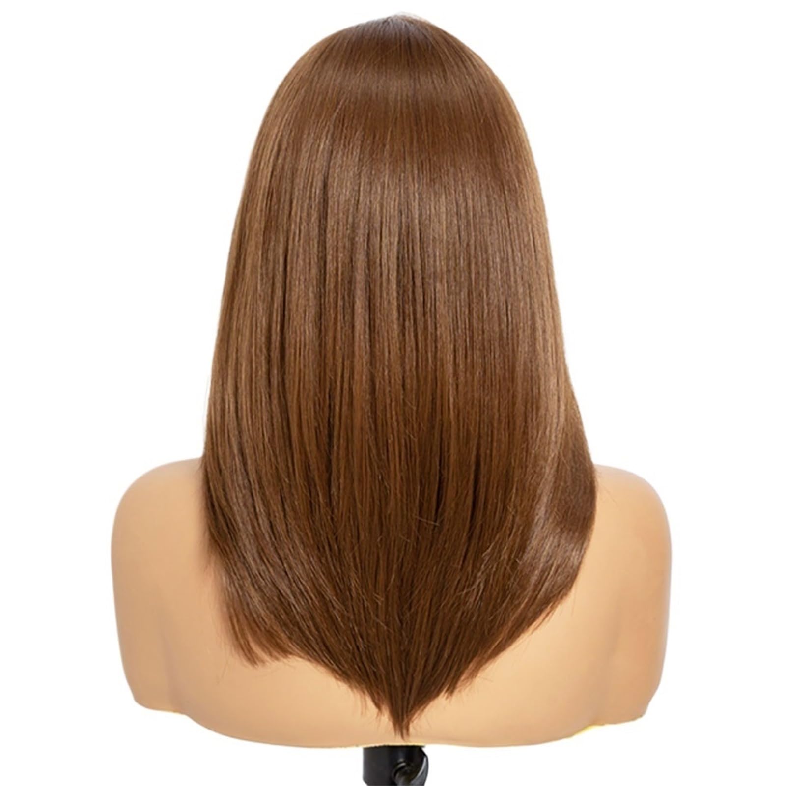 Pelucas de pelo Peluca frontal de encaje 13x3, raya libre, bob pre-depilado, 16", liso, en capas, ombré marrón