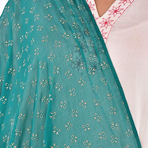 Image of YOUTHQUAKE Soft Chiffon Dupatta with Golden Foil Print & Tassels for Women & Girls