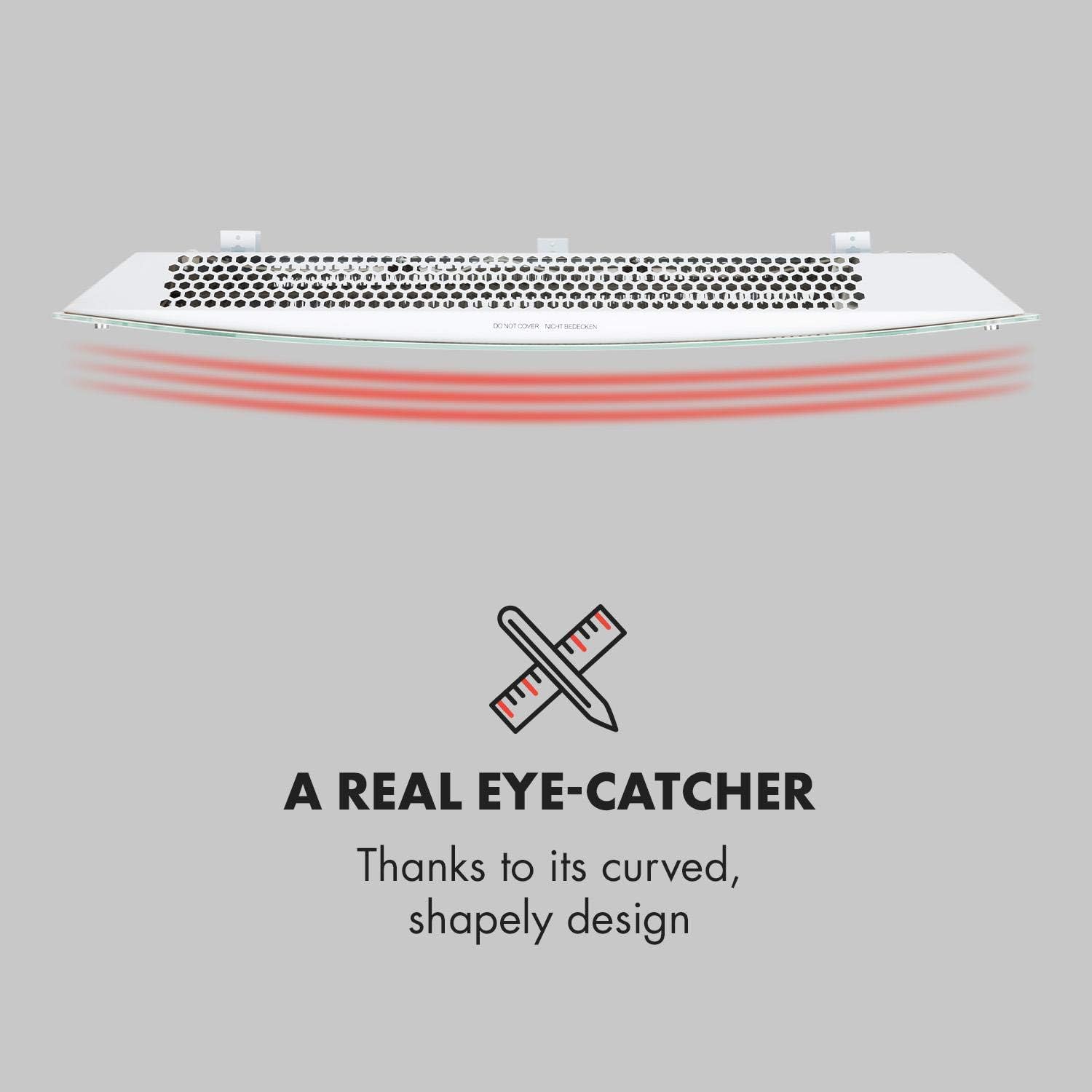 Close-up of the curved design of the Klarstein Bornholm heater, showing heat dissipation vents.