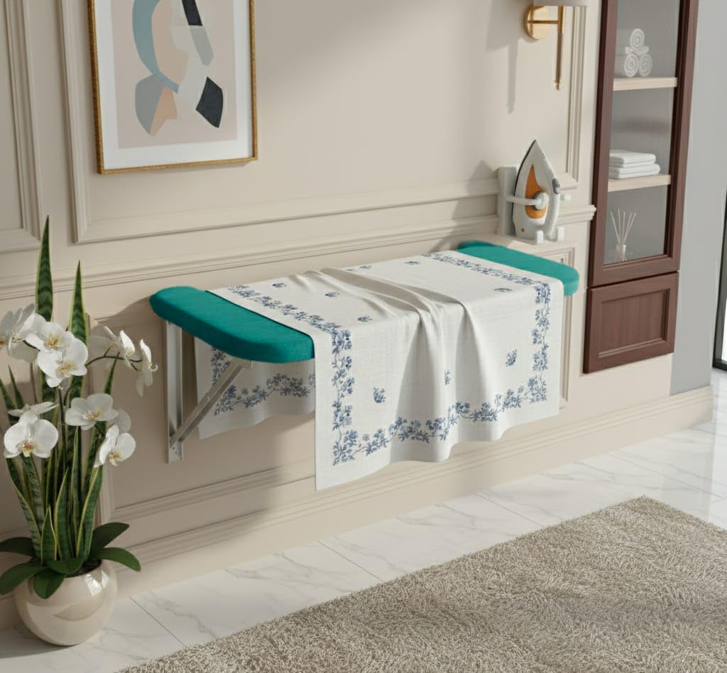 Candy FLIP Wall Mounted Foldable Ironing Table/Board | 122 cm x 55 cm, Incredible Space Saver, Foldable and Durable, Powder Coated MS Table Brackets,Green Colour-image-31
