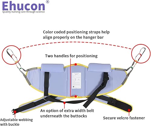 Vista 3 de Eslinga acolchada de elevación para pacientes para sentarse a pie, peso de carga de seguridad de 500 libras, soporte para ayudar al alzamiento