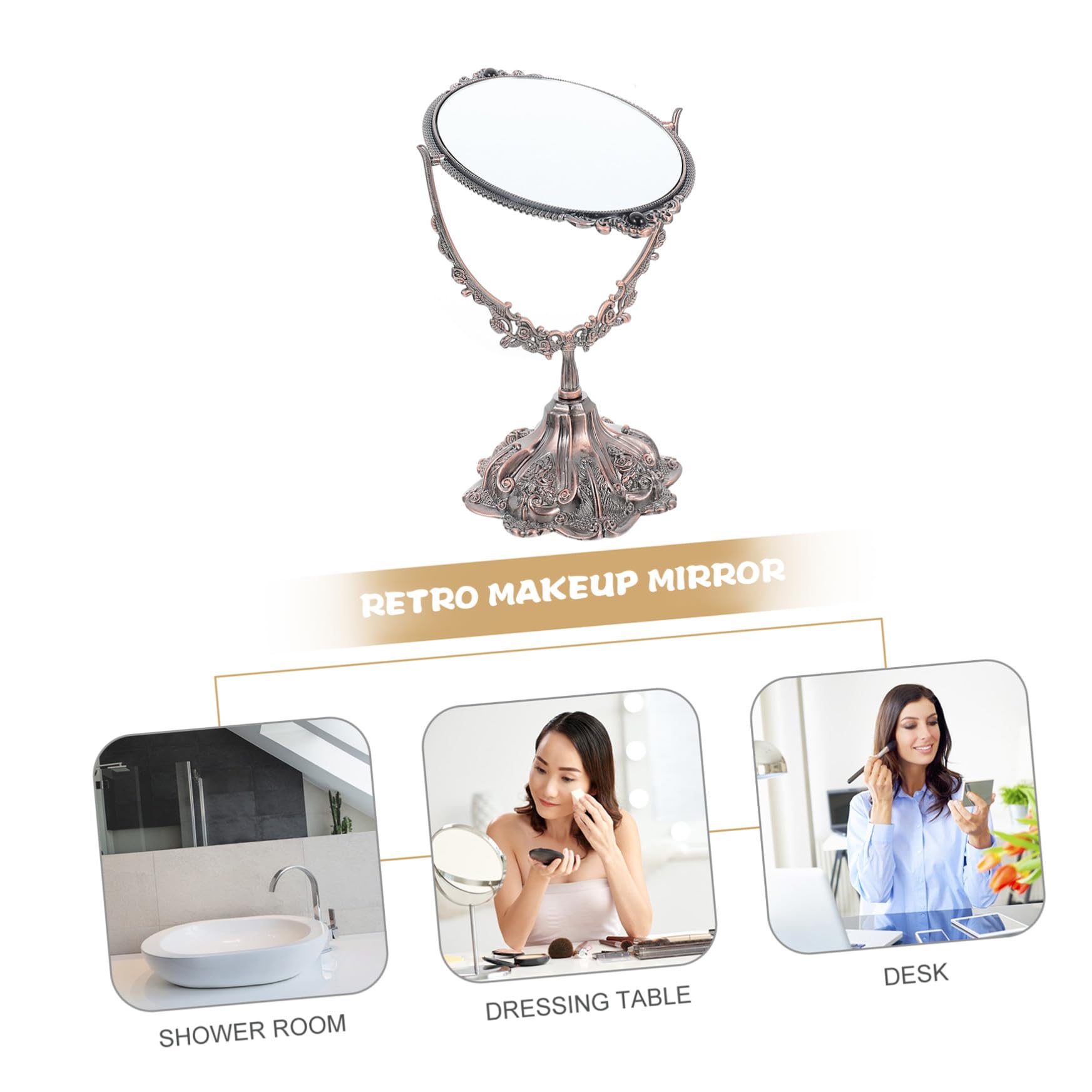 Doppelseitiger Schminkspiegel im Europäischen Stil aus Zinklegierung | Rotierbar mit Flachem Standfuß, Hohe Definition und Stabile Platzierung, Geeignet für Hochzeit und Make Up