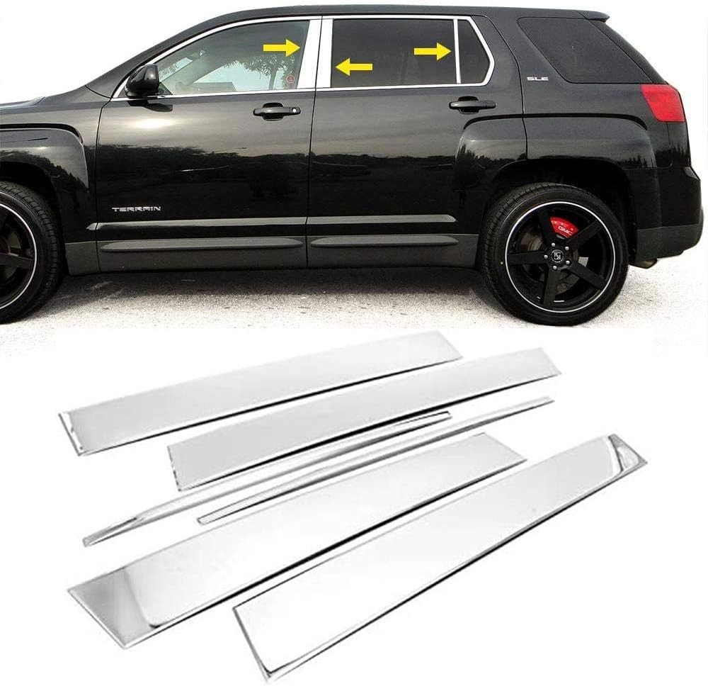 Polished Stainless Steel Center Door Pillar Post Trim Set Designed for 2010-2017 Terrain